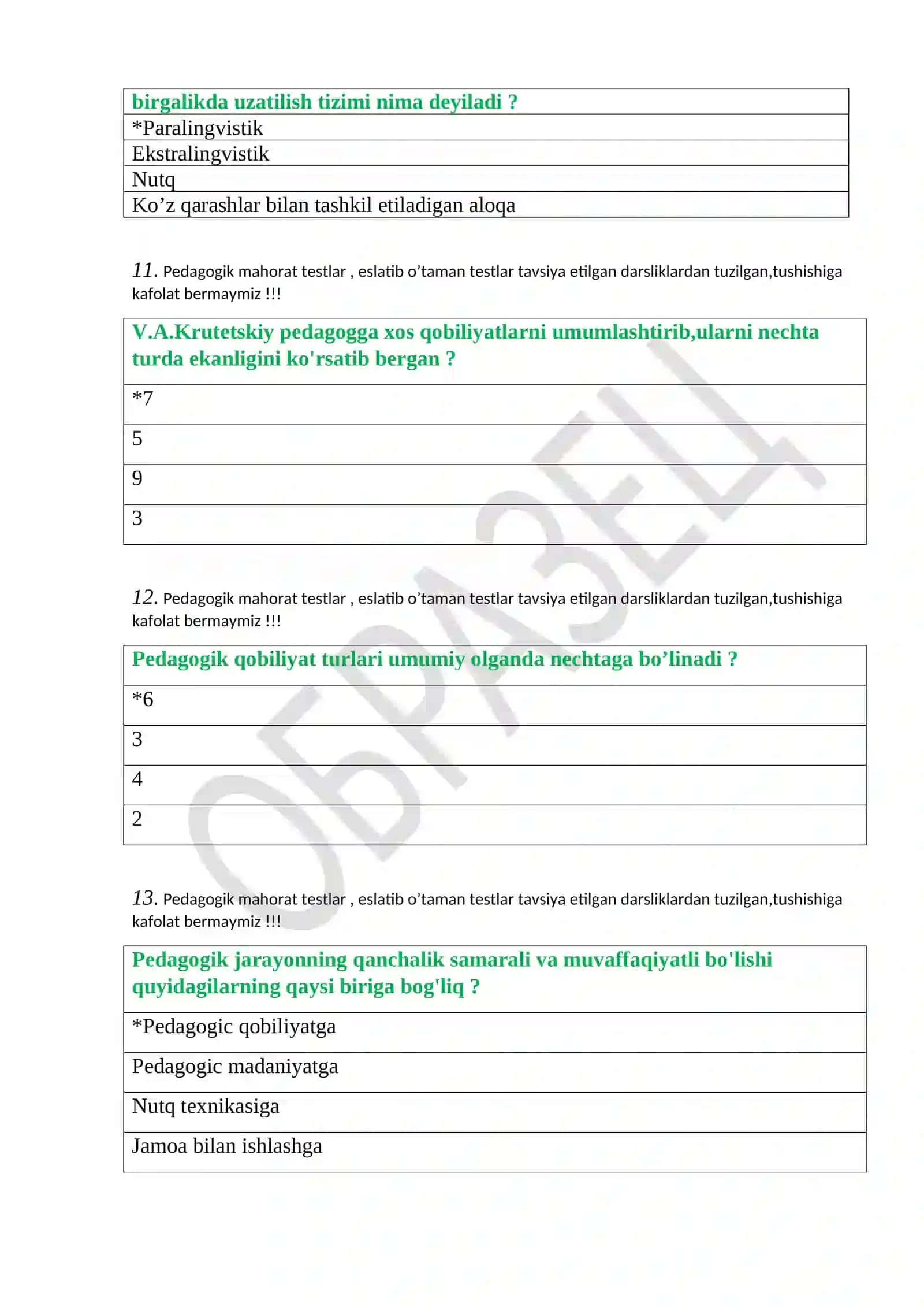 Pedagogik mahorat 2026-yil bahorga tushgan testlar jamlanmasi 3