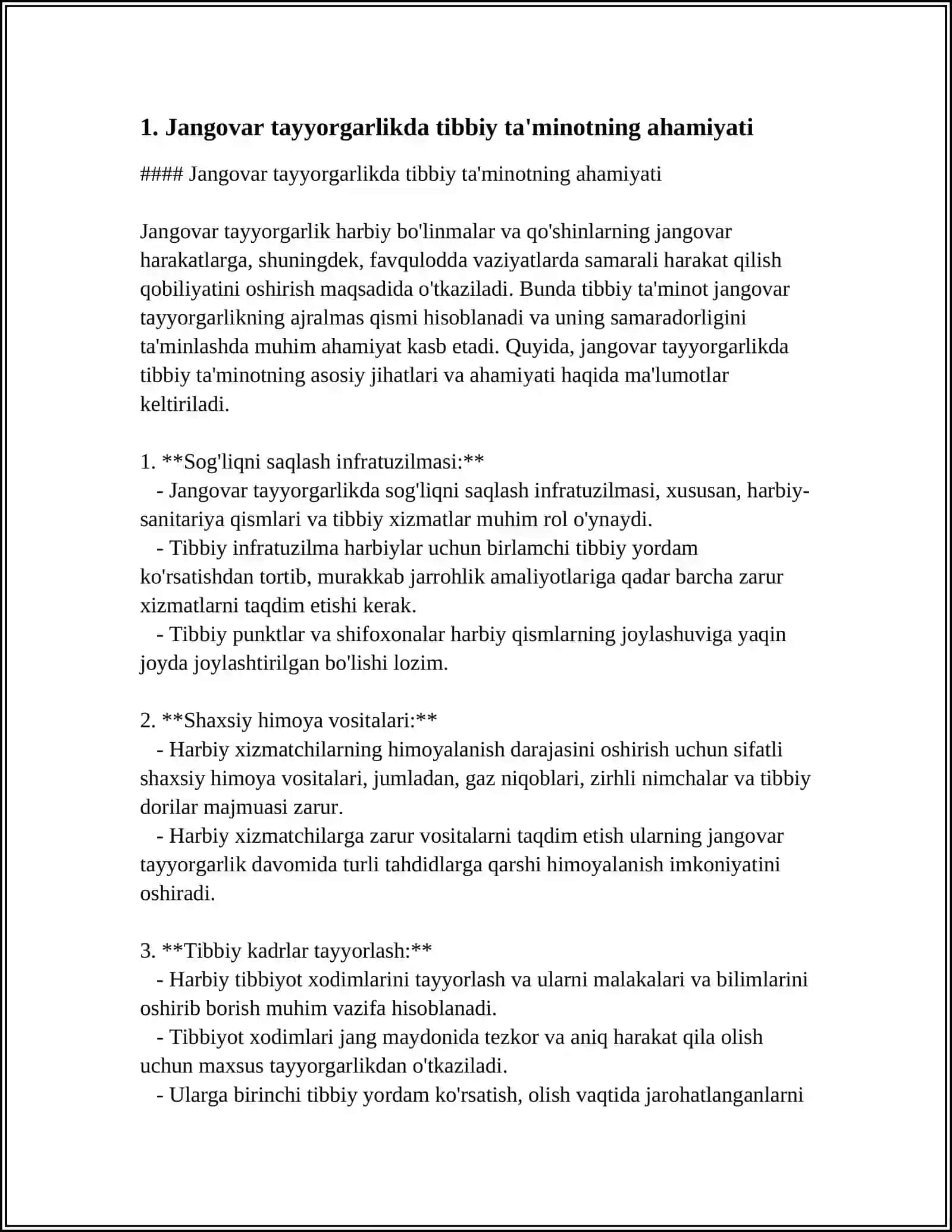 HARBIY QISM BOʻLINMALARINING JANGOVAR TAYYORGARLIGINI TIBBIY TAʼMINLASHNI TASHKILLASHTIRISH 3