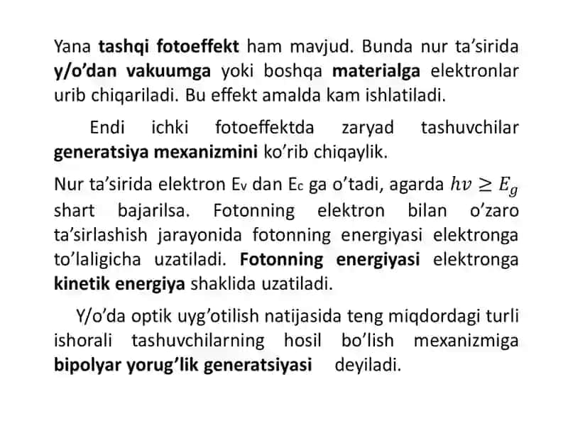 YARIMO’TKAZGICHLARNING FOTOELEKTRIK XOSSALARI 3