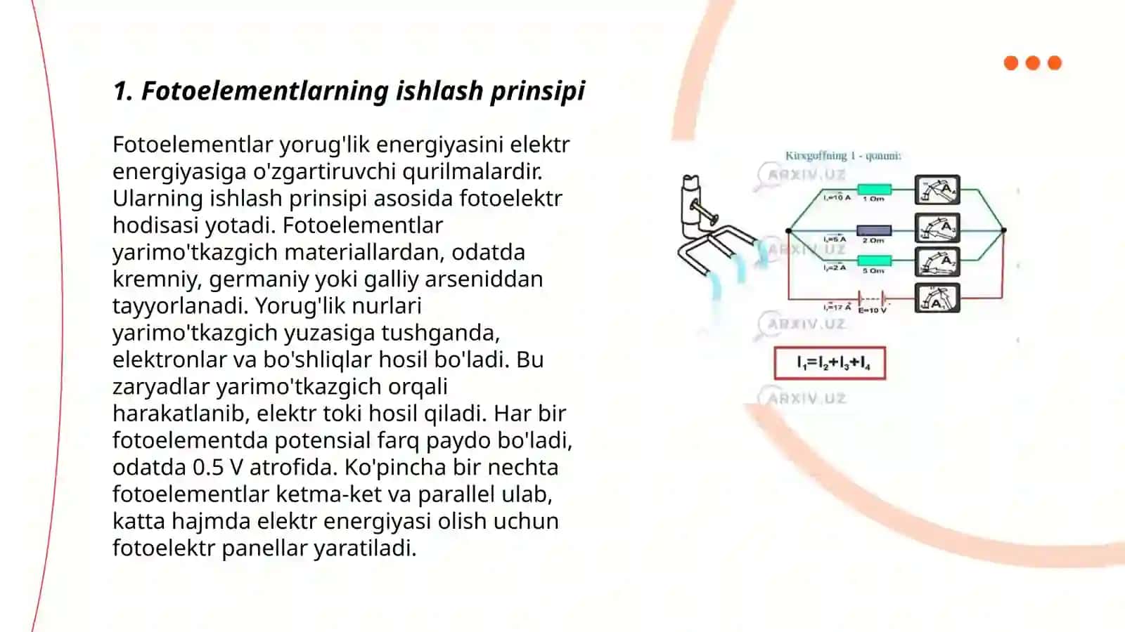 Fotoelementlarning xarakteristikalarini va ulash sxemalarini tekshirish 3