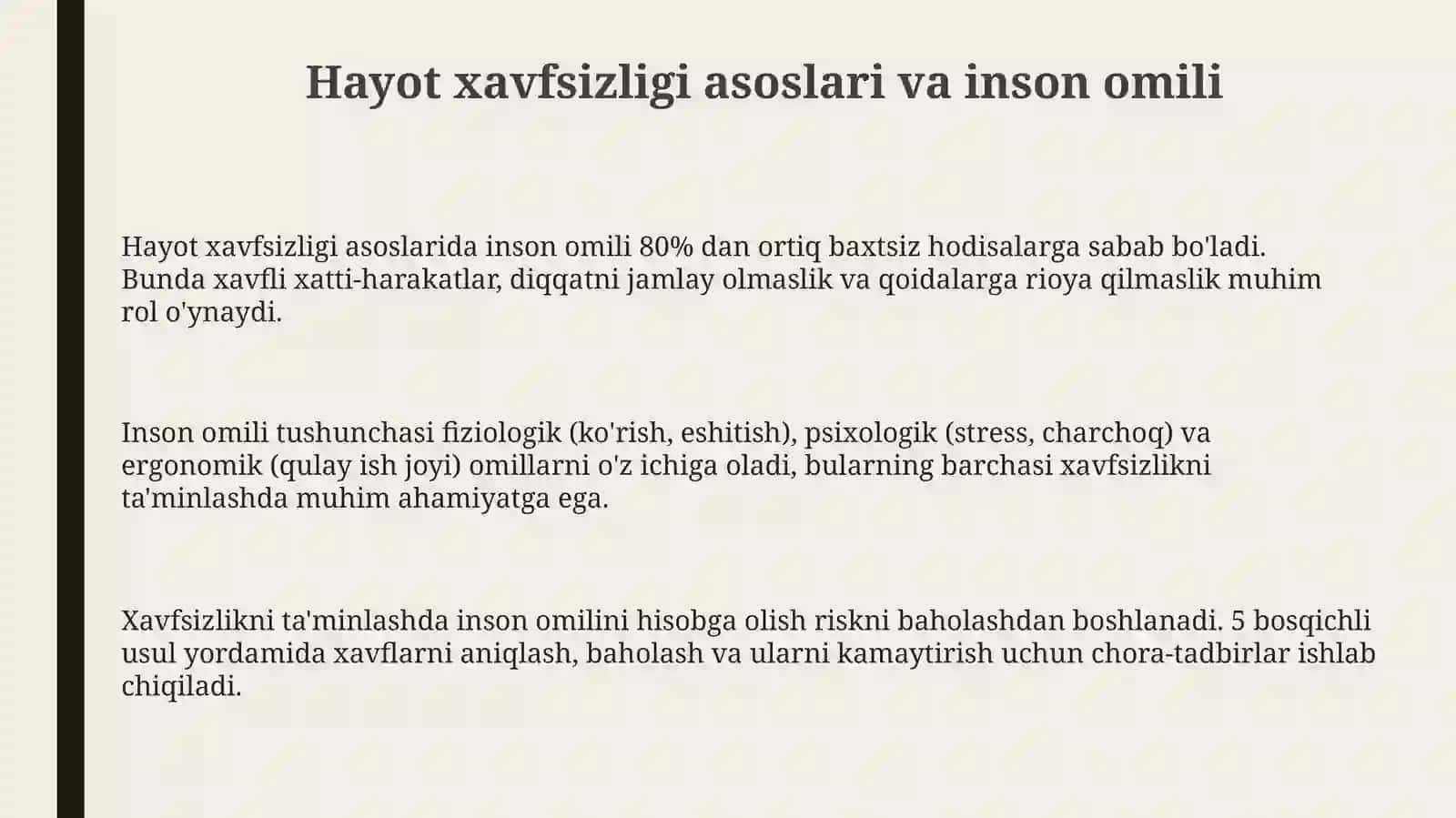 Hayot faoliyati xavfsizligini ta'minlash asoslari 3