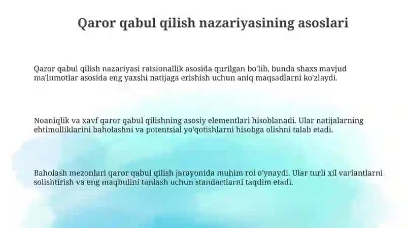 Qaror qabul qilish nazariyasiasoslari 3