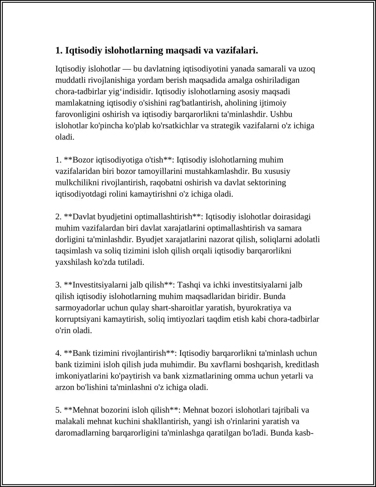 IQTISODIY ISLOHOTLAR, XUSUSIY MULKCHILIKNING SHAKLLANISHI. ÓZBEKISTONDA BOZOR MUNOSABATLARINING RIVOJLANISHI 3
