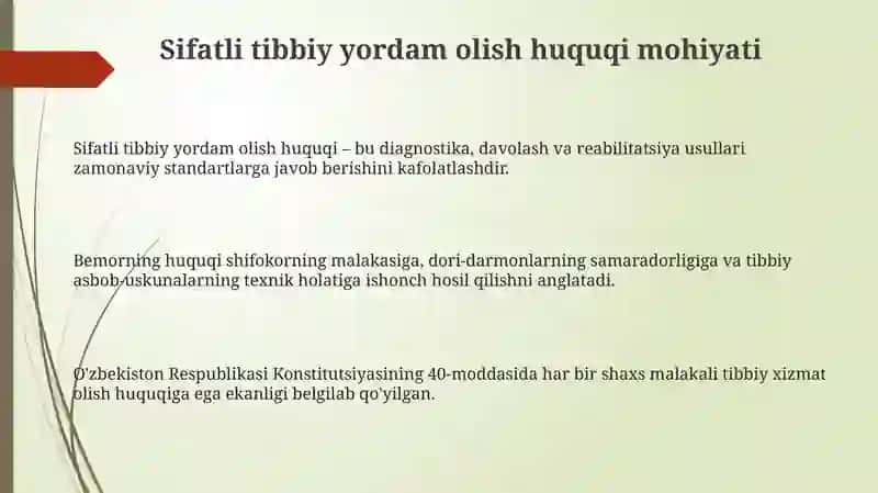 Bemorni yuqori sifatli tibbiy yordam koʻrsatish huquqi 3
