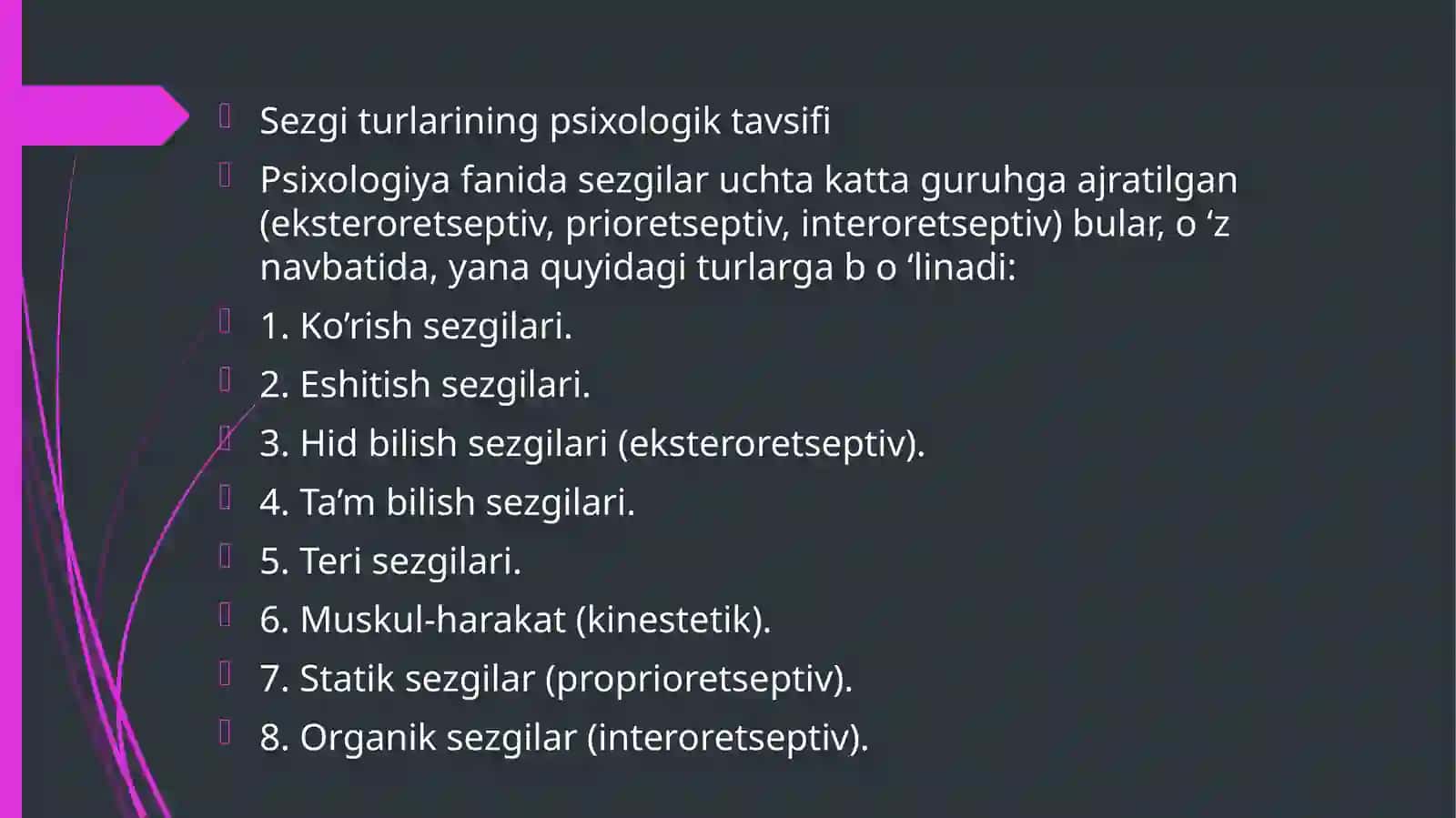 Sezgi a idrokning psixologik mohiyati, fiziologiyasi. 3