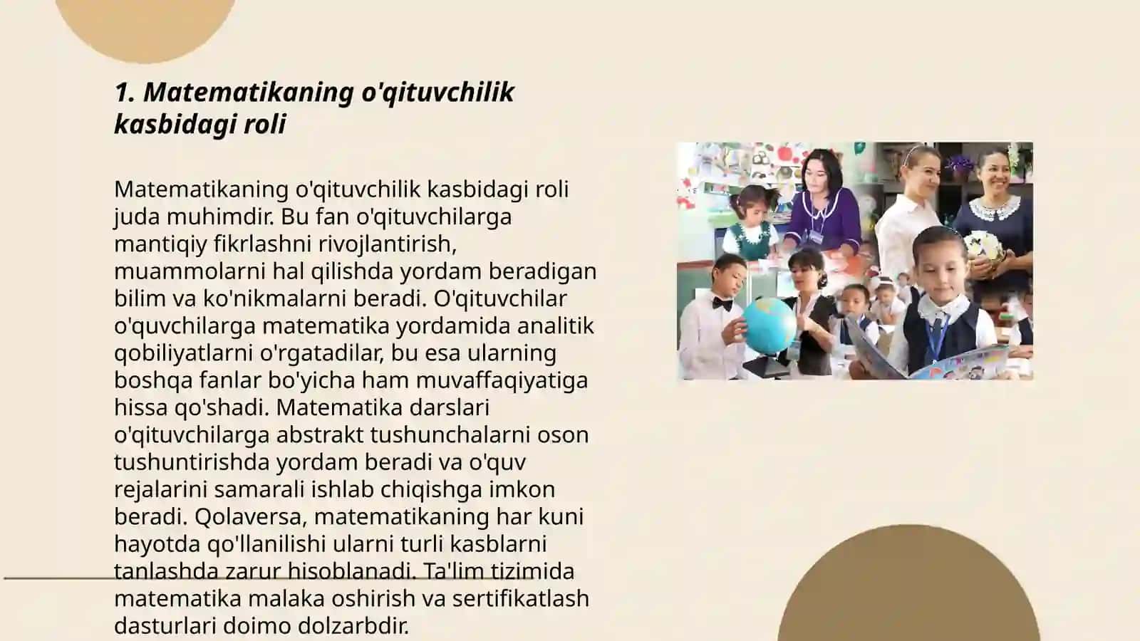 Matematika fanining o'qituvchilar uchun ahamiyati 3