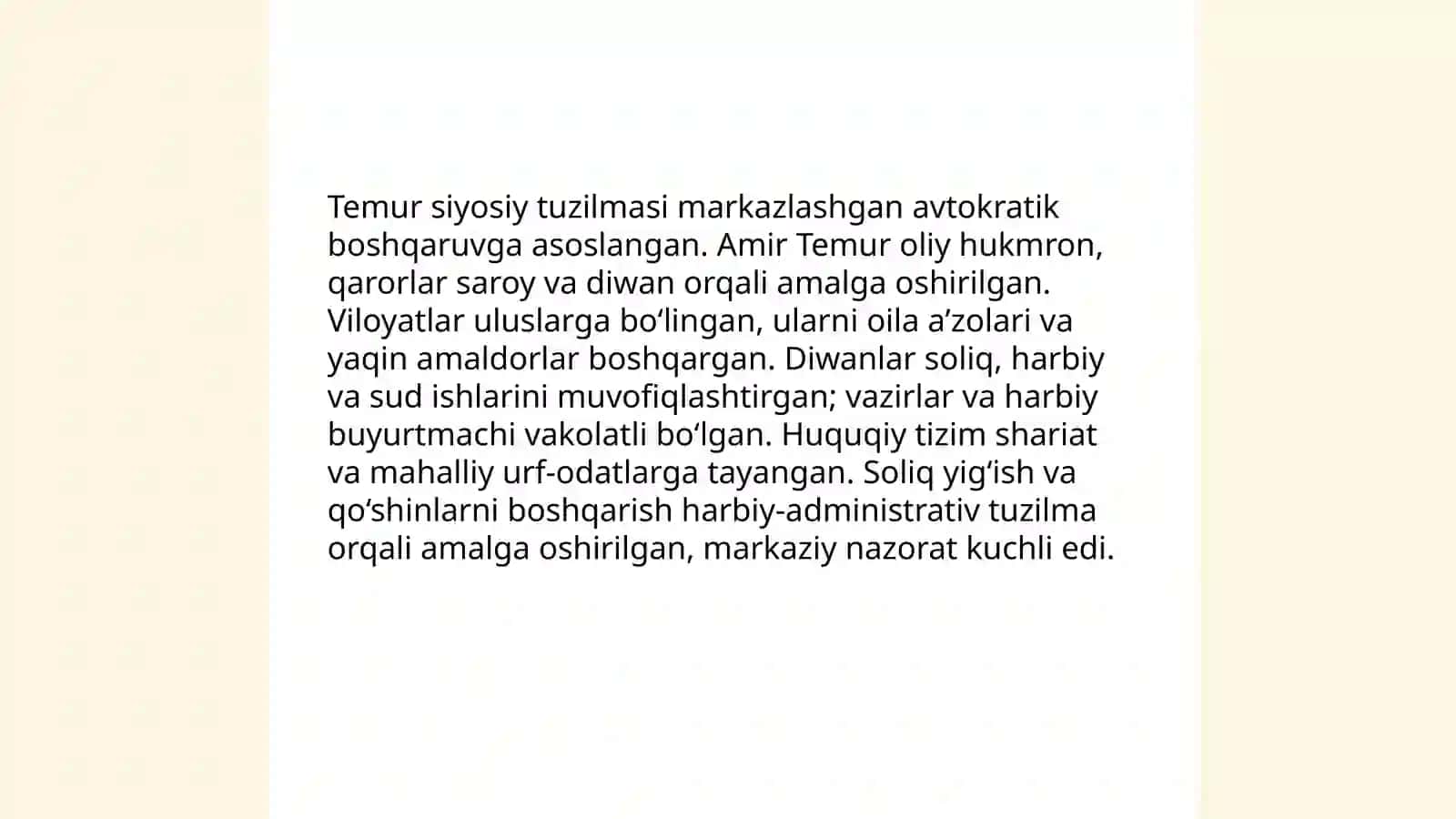 Temur va temuriylar imperiyasi davlati va huquqi 3