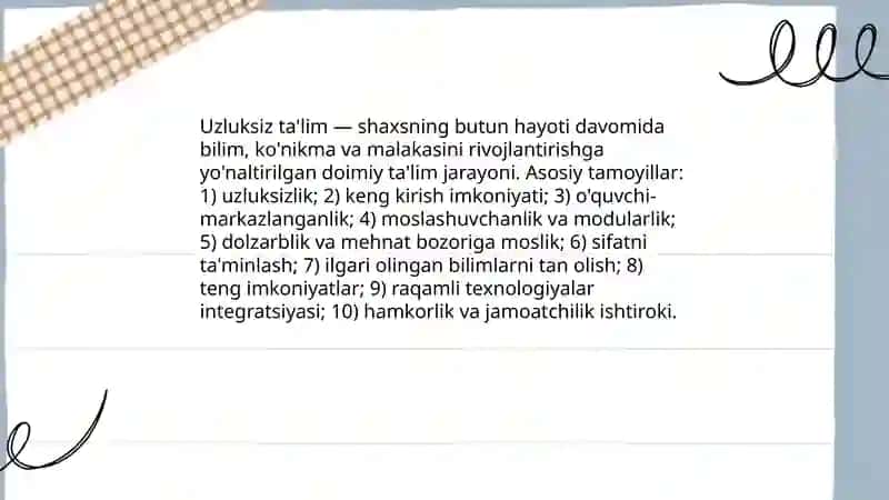 Uzluksiz ta'lim tamoyillari va global tendensiyalar 3