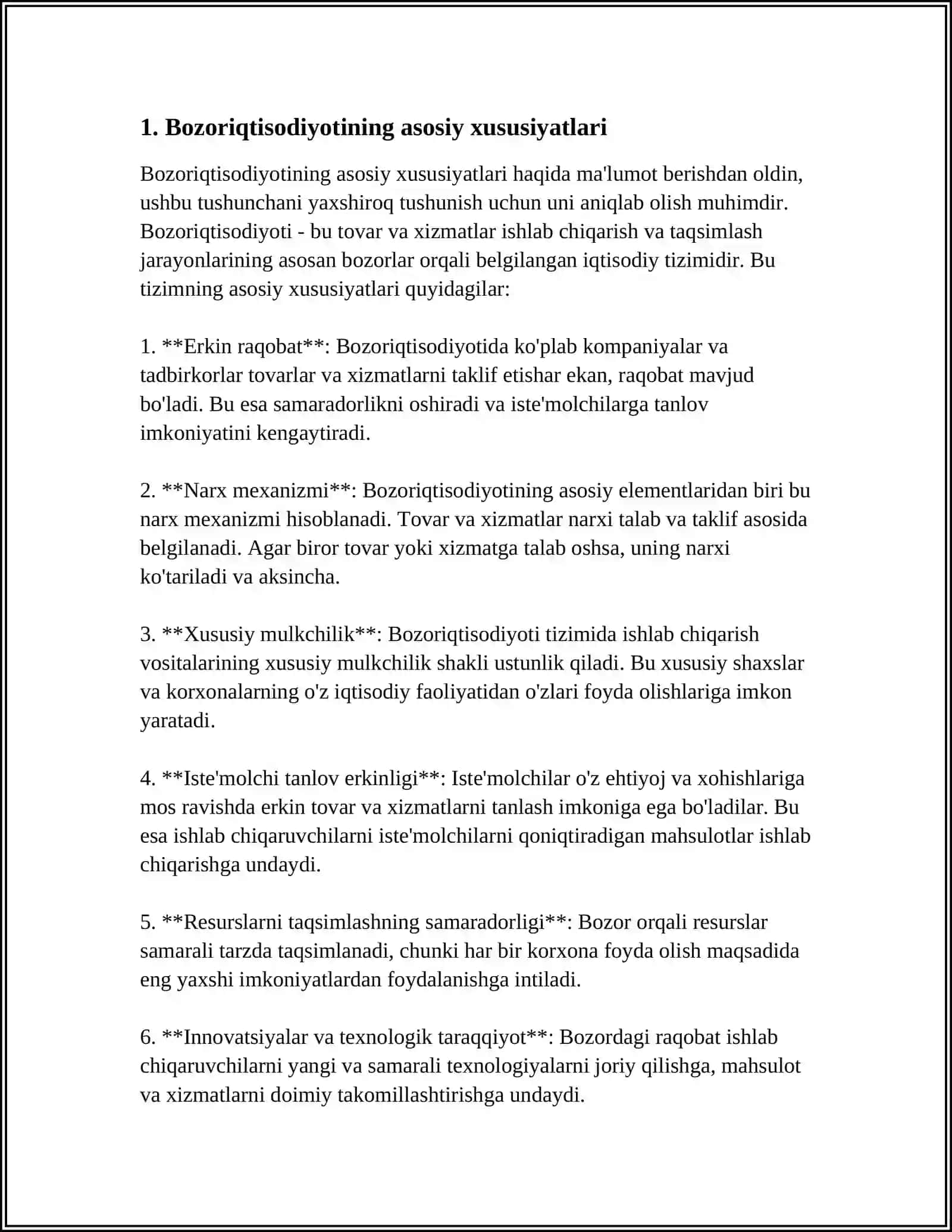 REFERAT Mavzu: BOZOR IQTISODYOTI MODELARI 3