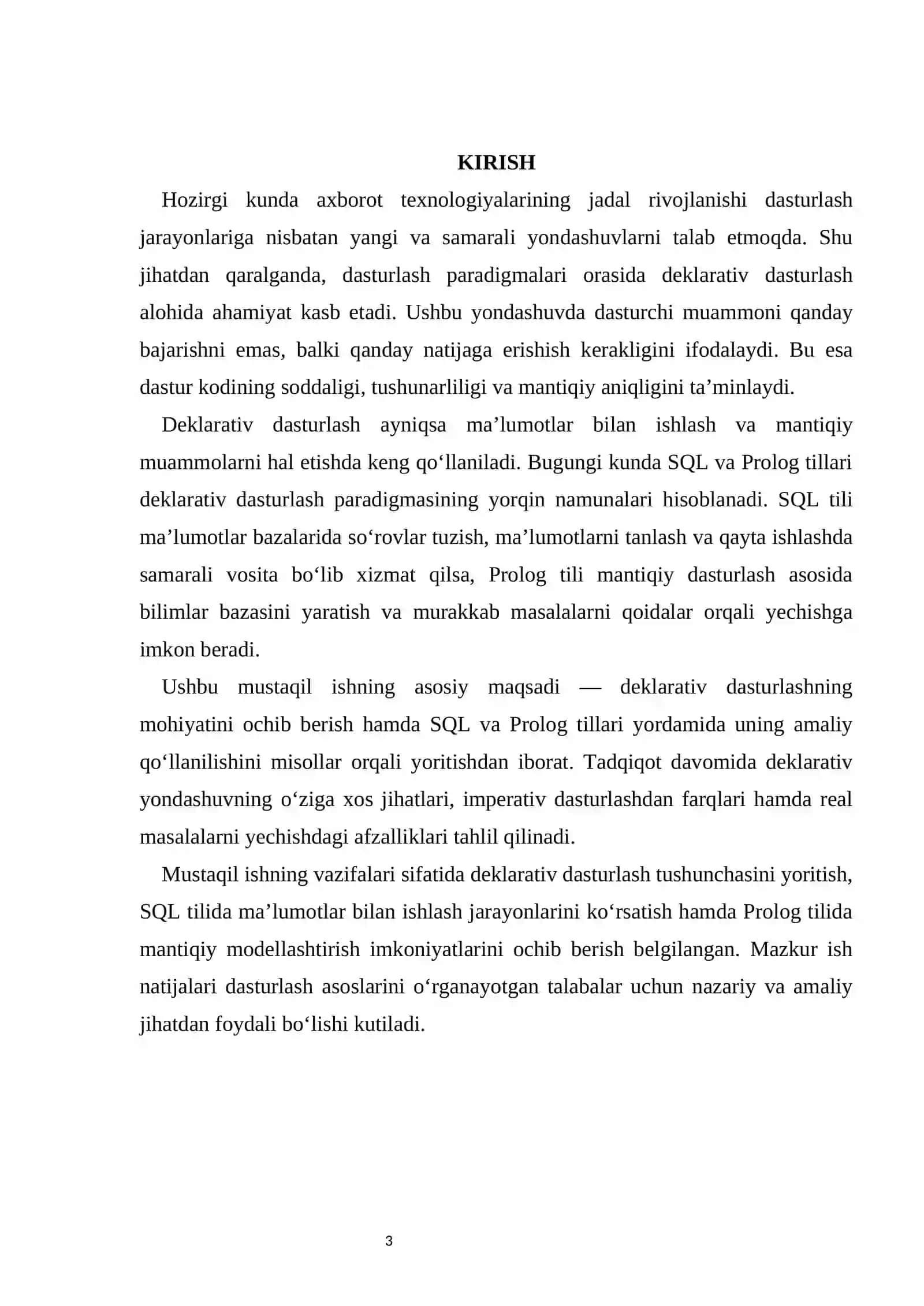 Deklarativ dasturlash: SQL va Prolog tillarining misollarda qo‘llanilishi 3