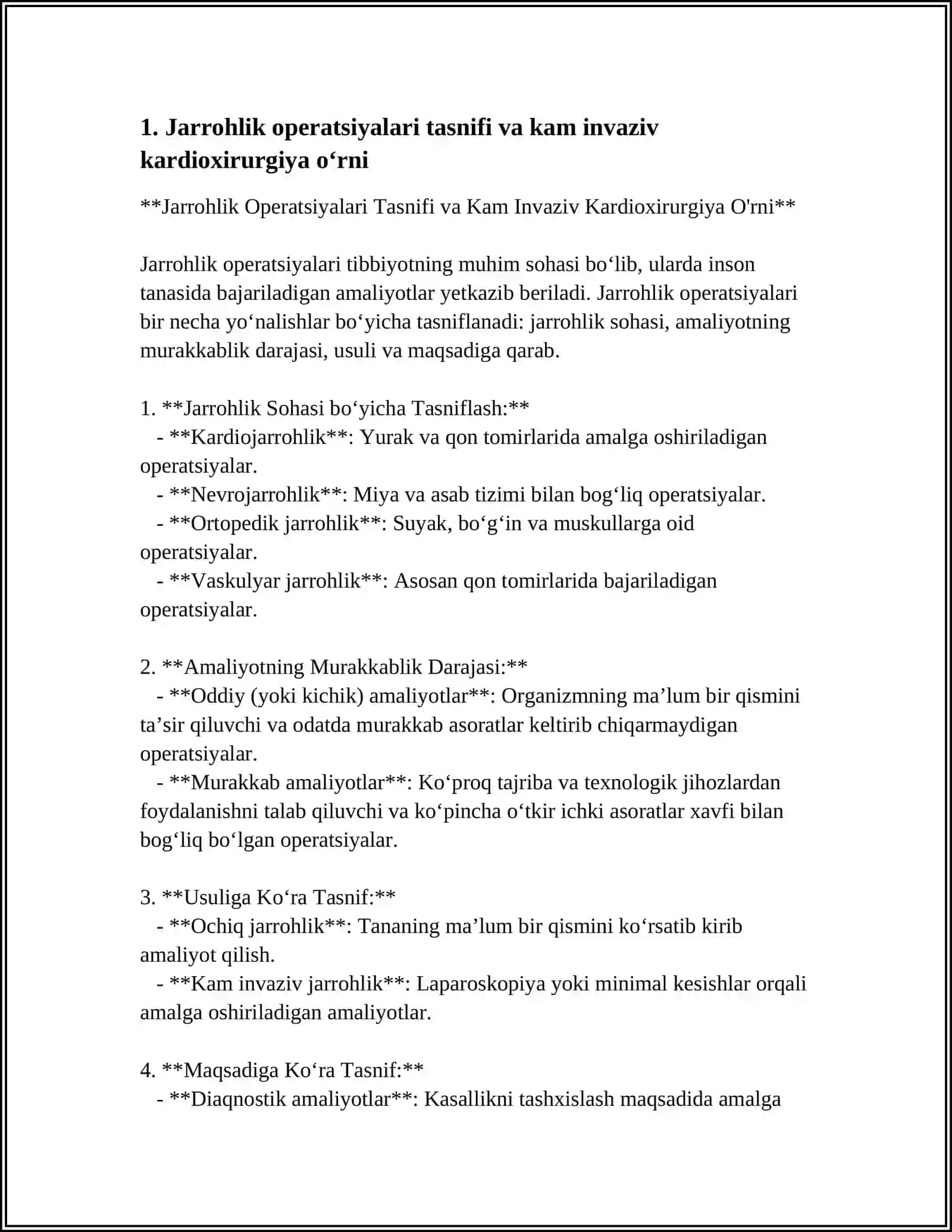 JARROHLIK OPERATSIYALARI HAQIDA TUSHUNCHA TURLARI. KAM INVAZIV KARDIOXIRURGIYA 3
