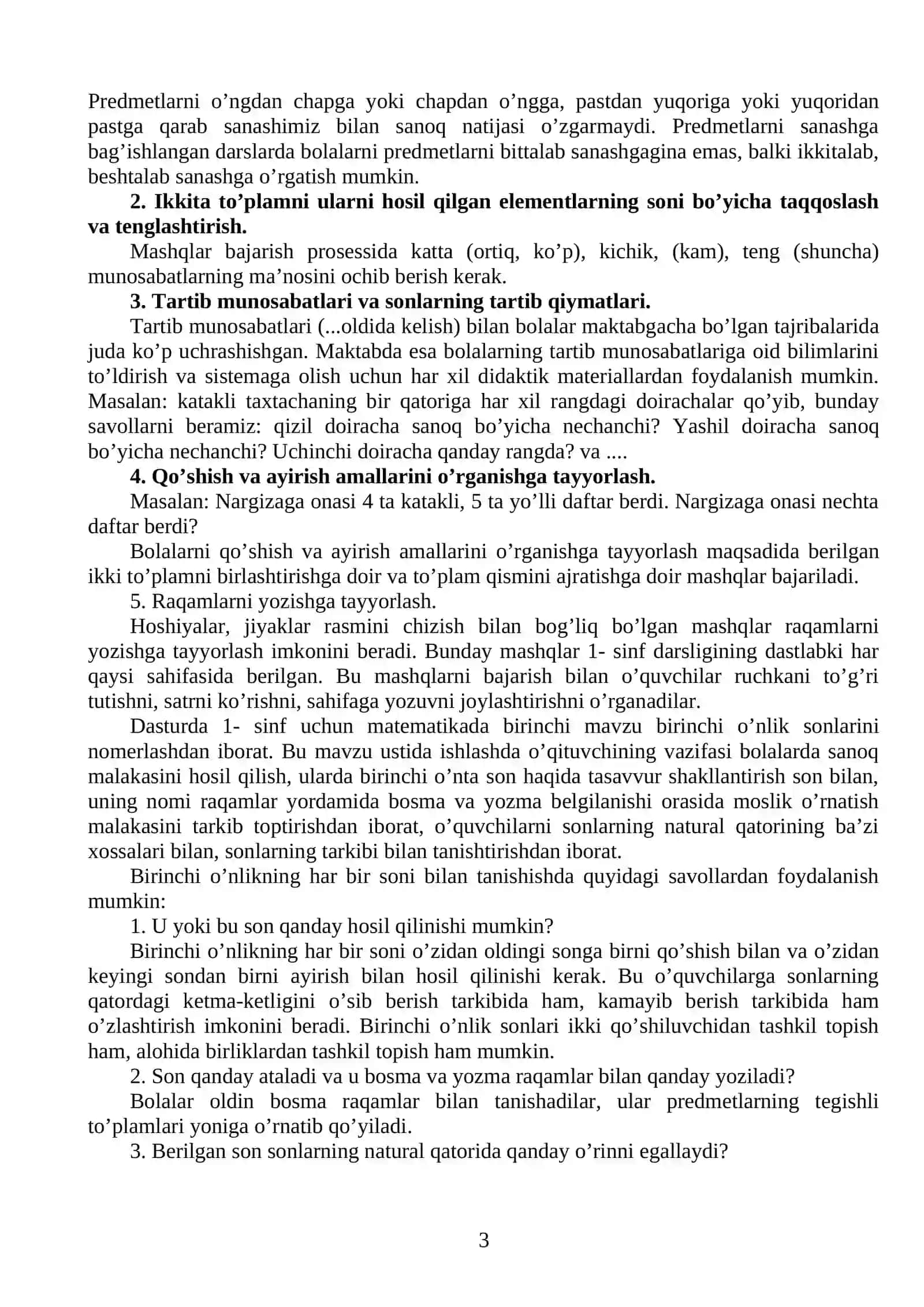 Nomerlashni o'rganish metodikasi 3
