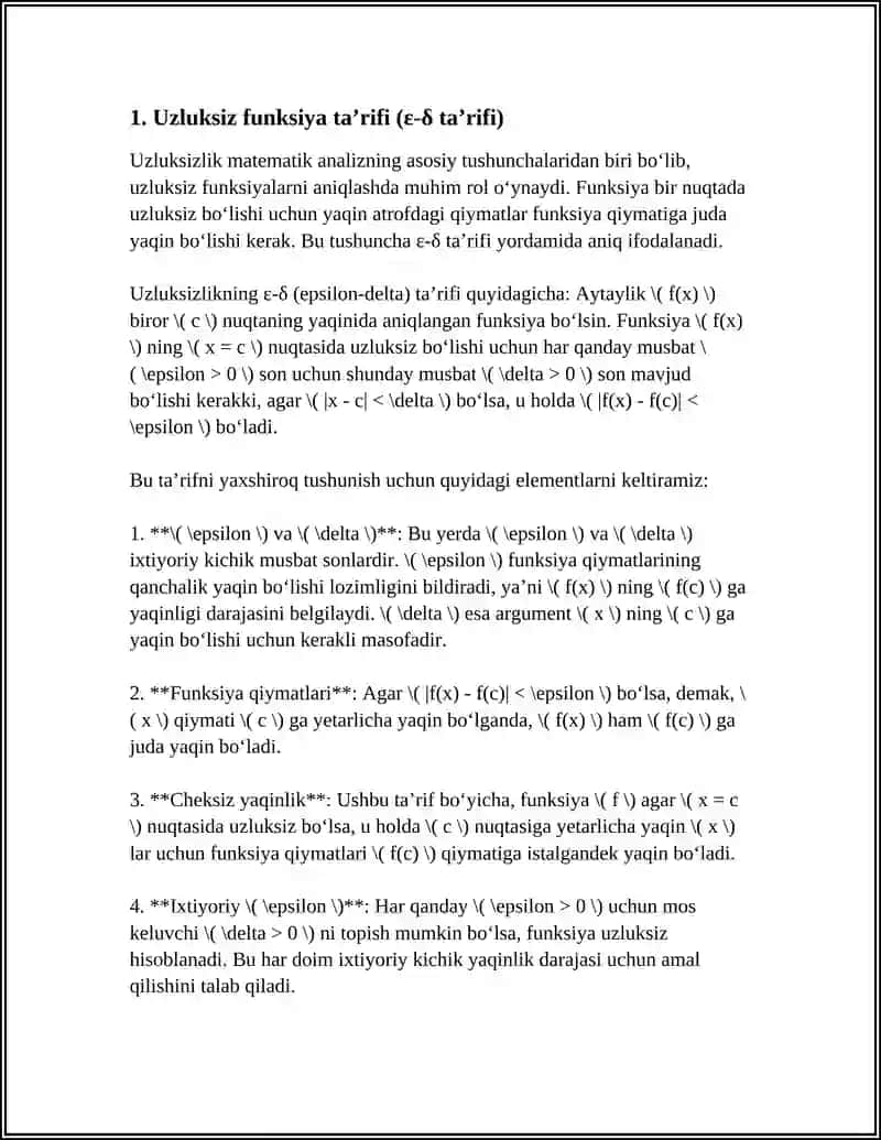 UZLUKSIZ FUNKSIYA VA UNING TARIFLARI.MILOLLAR 3