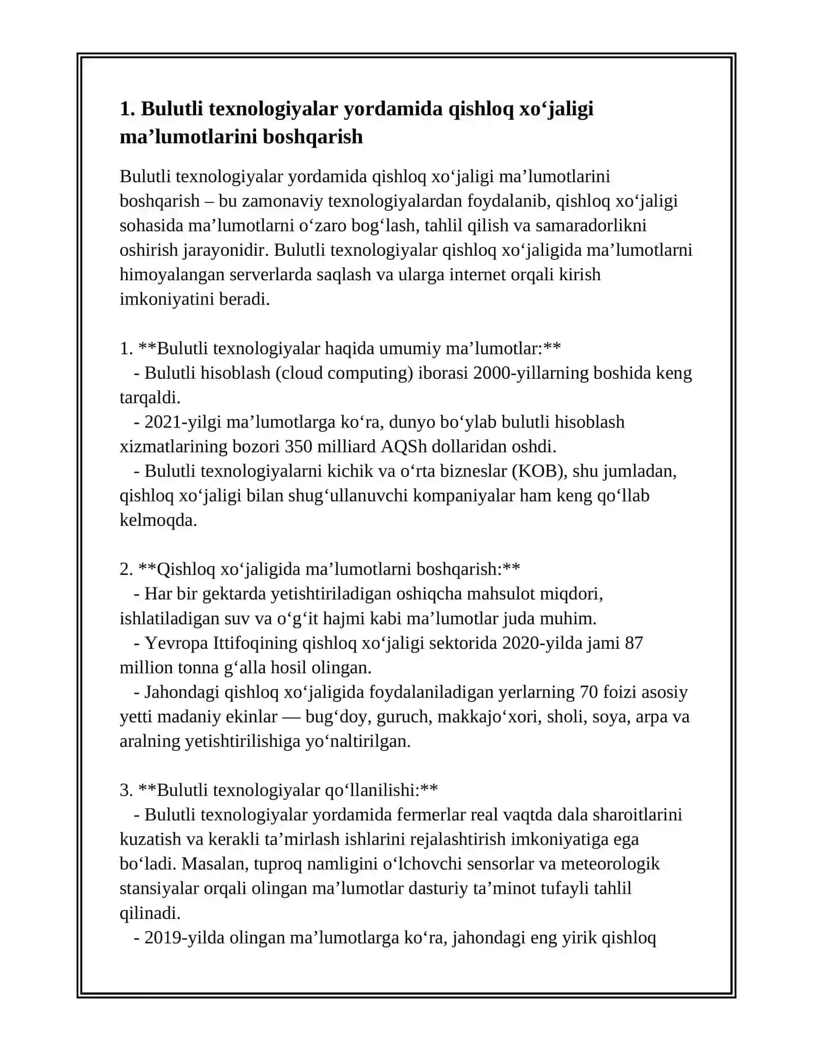 QISHLOQ XOʻJALIGIDA BULUTLI TEXNALOGIYALARDAN FOYDALANISH 5TA TAVSIYA 3