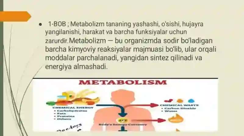 METOBOLIZM JARAYONIDA ENERGIYA HOSIL BO’LISHI VA SARFLANISHI 3