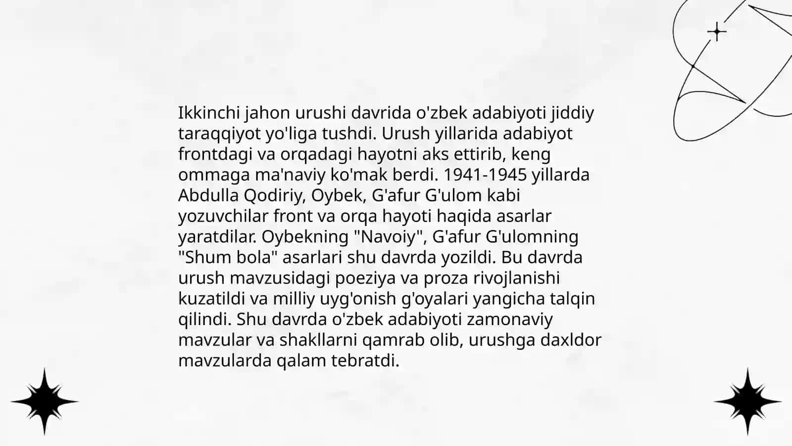 2-jahon urushi va undan keyingi o'zbek adabiyoti 3