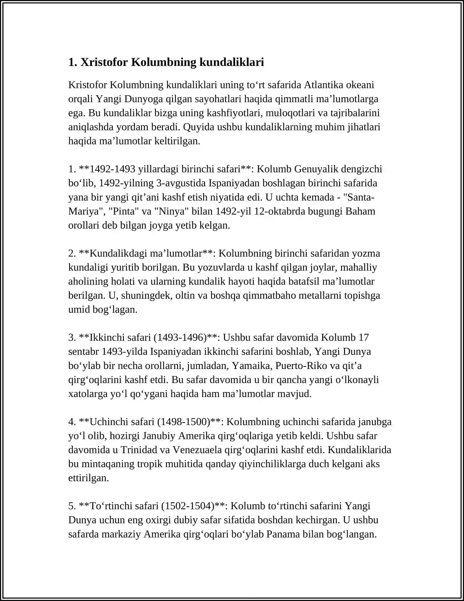 XRISTOFOR KOLUMBTIN KU'NDELIKLERI HA'M XATLARI TARIYXIY DEREK RETINDE 3