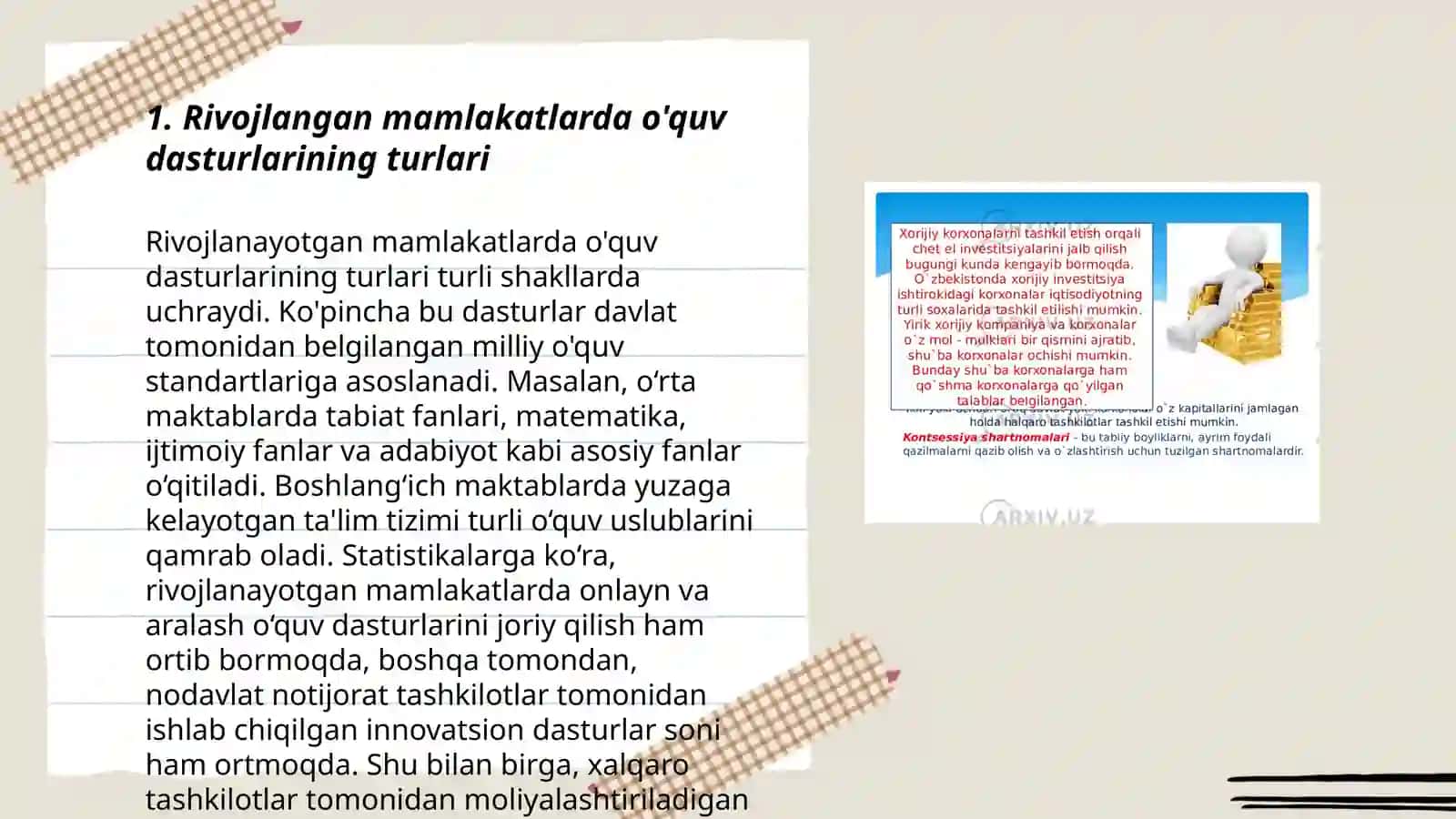 Rivojlangan mamlakatlarda o'quv topshiriqlariga beriladigan e'tibor va ularning turlari 3