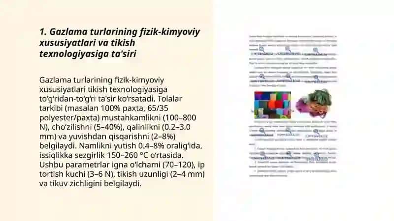 Turli gazlamalardan tikiladigan tikish texnologiyasini o‘ziga xosligi 3