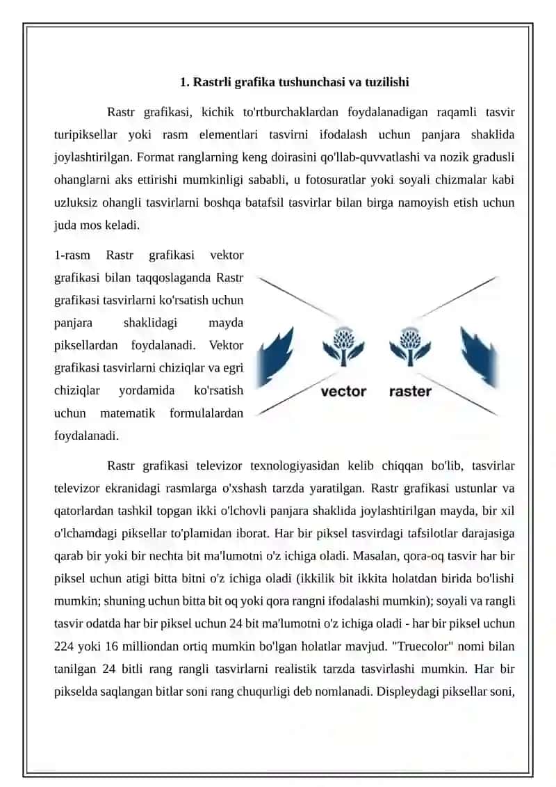 Rasterli grafika va uning o’ziga hos xususiyatlari 3