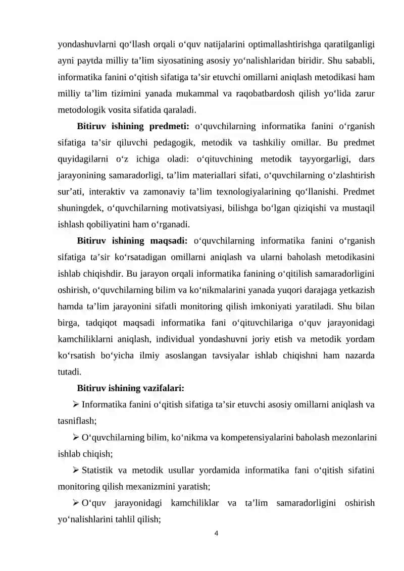INFORMATIKA FANINI O‘QITISH SIFATIGA TAʻSIR ETUVCHI OMILLARNI ANIQLASH METODIKASI 3