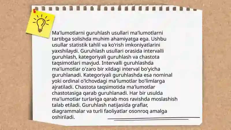 Tibbiyot sohasiga oid jadval ma'lumotlarini guruhlash, tartiblash, saralash va filtrlash 3