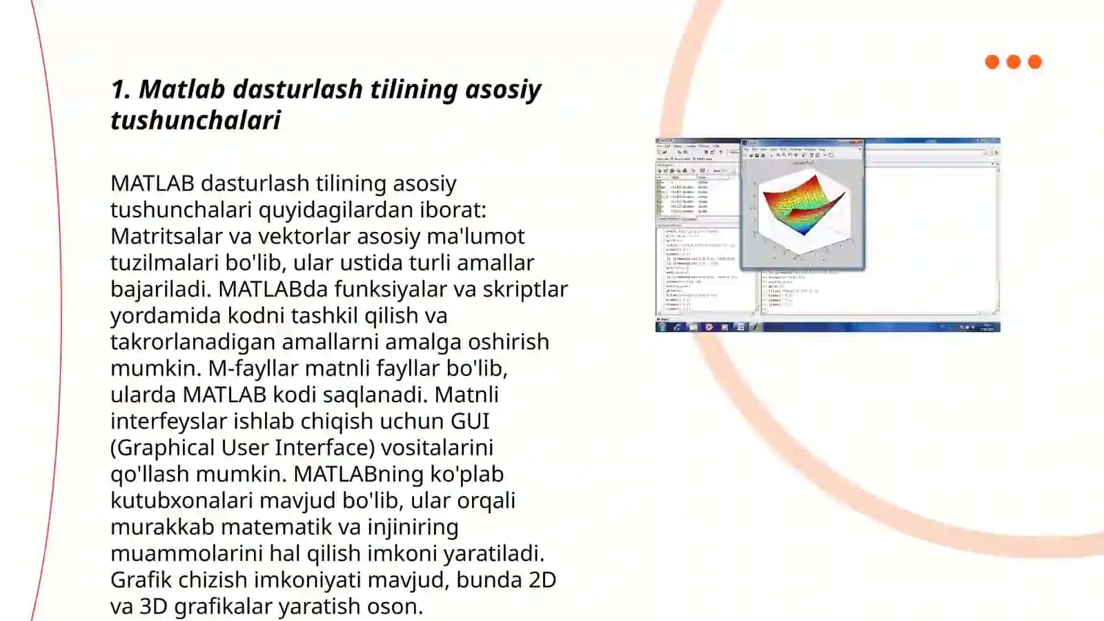 Matlab dasturlash tiliga kirish:Matlabda sintaksis va funksional imkoniyatlar 3