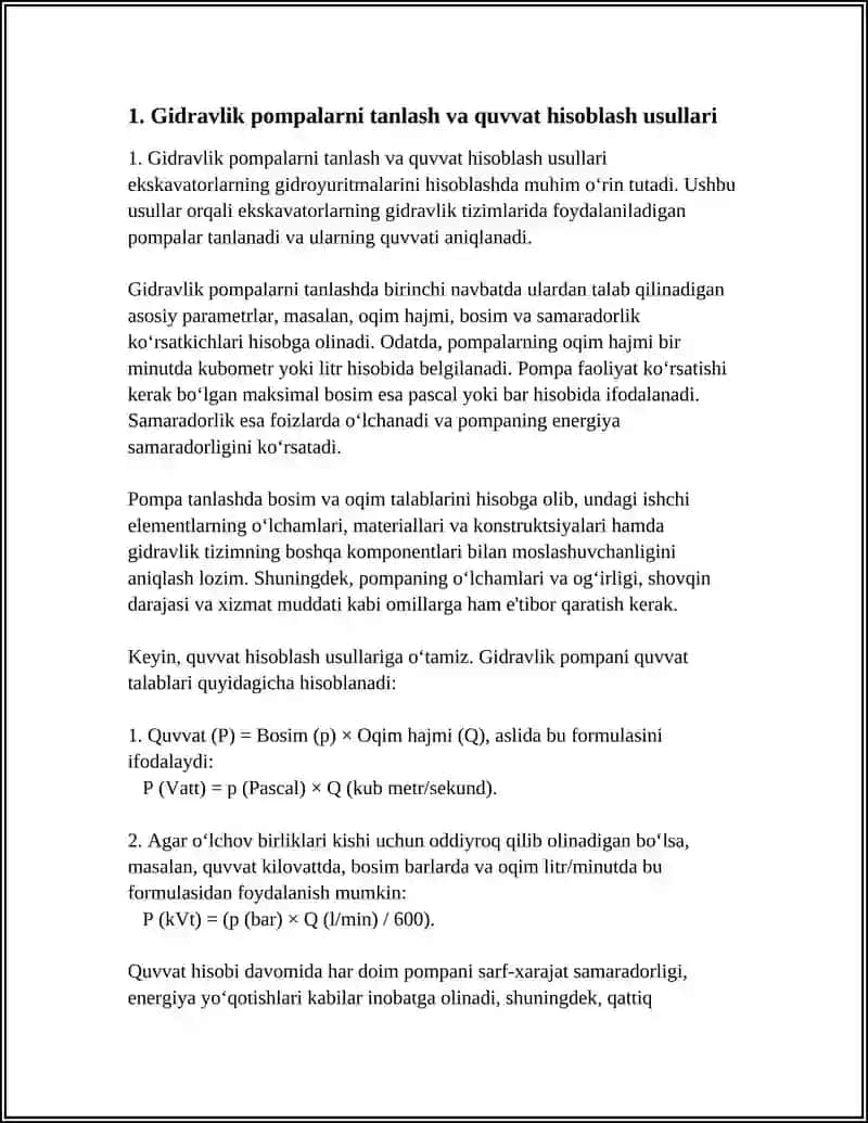 EKSKOVATORLARNING GIDROYURITMALARINI HISOBLASH 3
