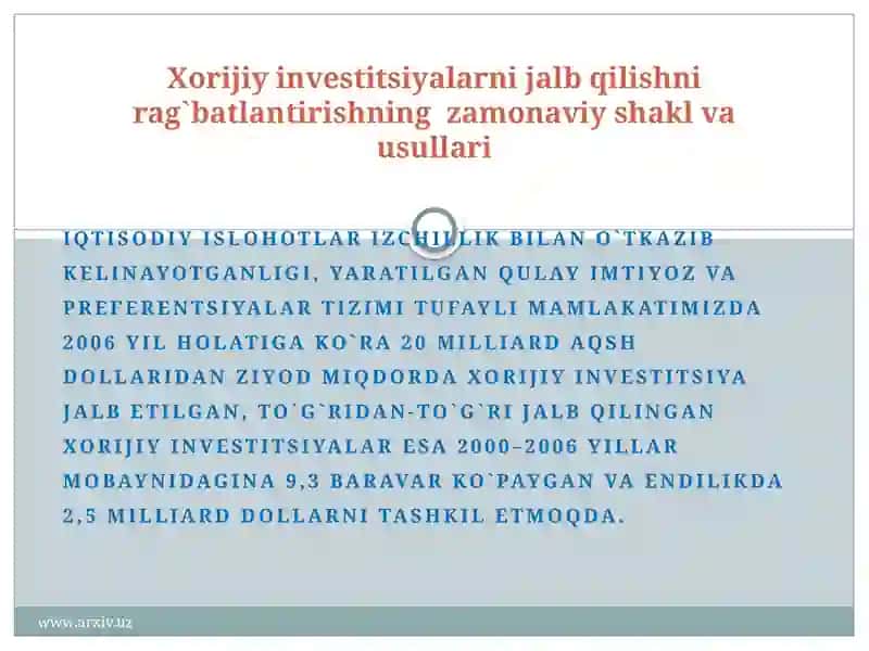 Xorijiy investitsiyalar ishtirokidagi korxonalarga berilgan imtiyozlarning ahamiyati 3