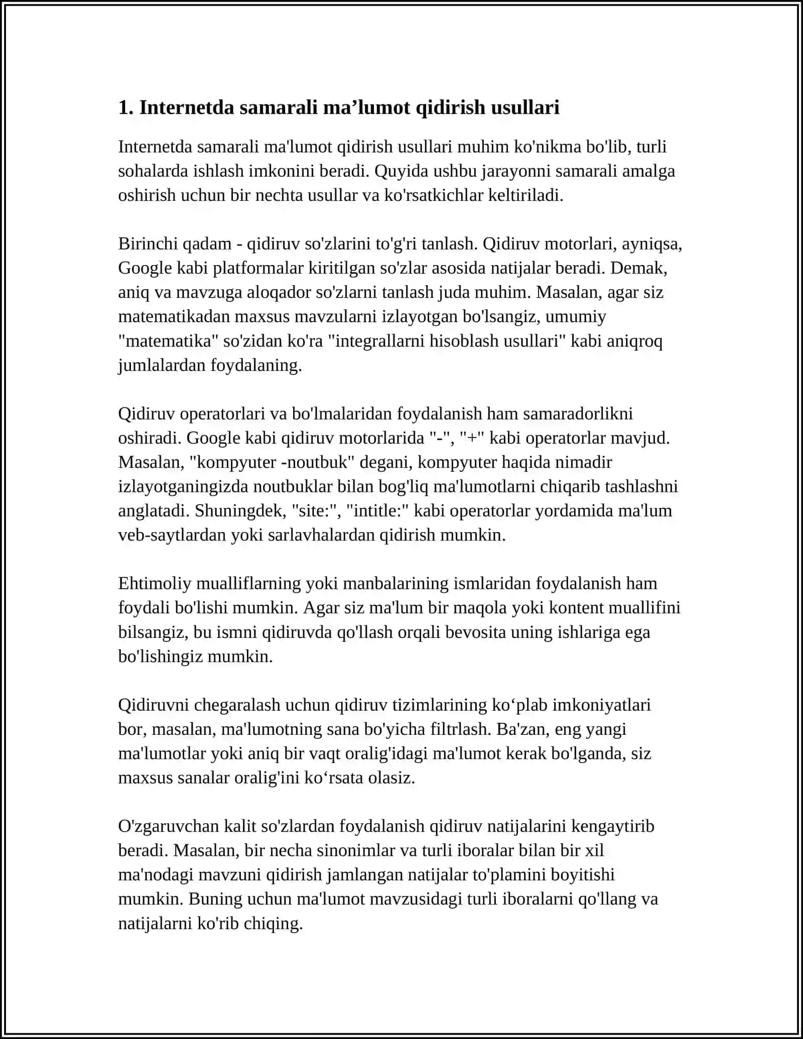 INTERNETDA MA’LUMOT QIDIRISH. INTEMETDAN MASOFAVIY TA’LIMNI TASHKIL QILISHDA FOYDALANISH. TAQSIMLANGAN MAVZULARGA OID MA’LUMOT QIDIRISH 3