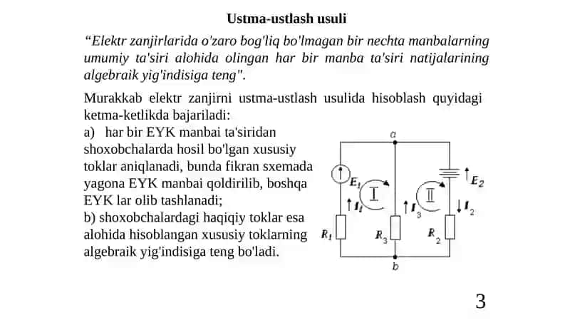 O‘ZGARMASTOK ELEKTR ZANJIRLARINI HISOBLASH USULLARI 3