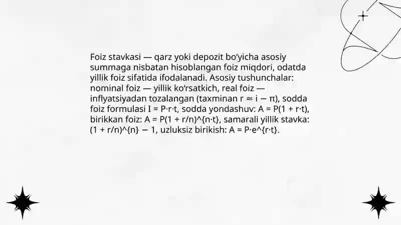 Foiz stavkalari va ularni hisoblash usullarining tahlili 3