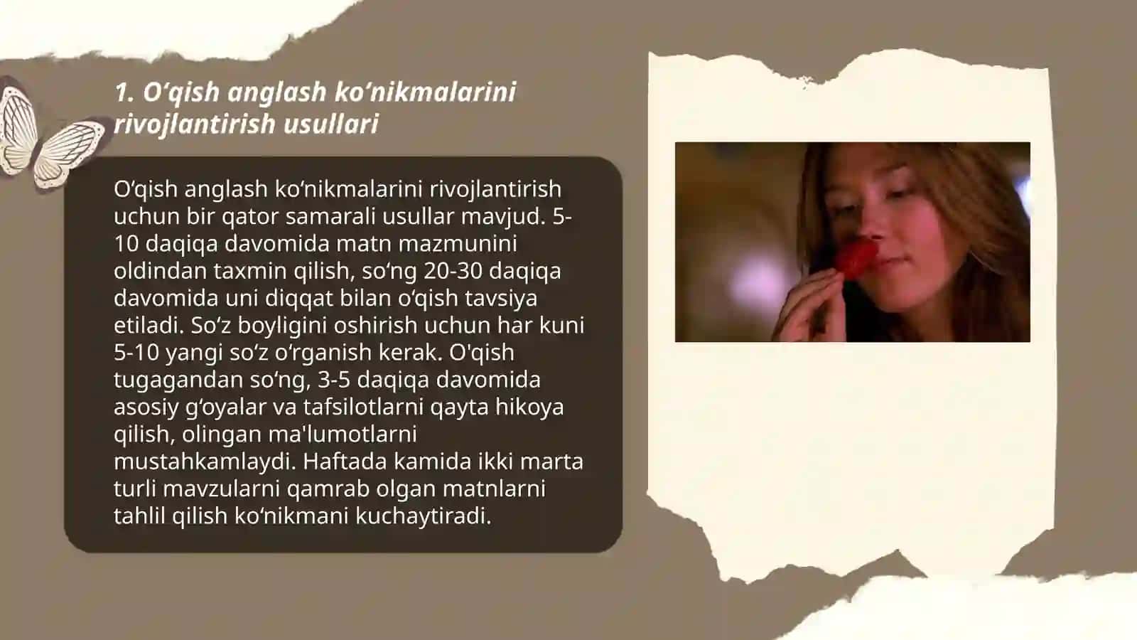 Oʻquvchilarga oʻqib tushunish anglash koʻnikmasi,oʻqish koʻnikmalarini shakllantirish texnikasi oʻqib tushunish strategiyalari 3