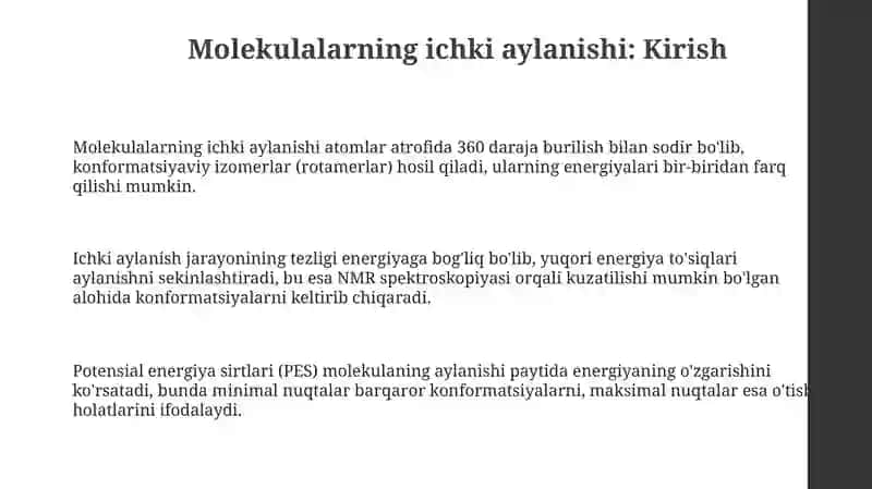 Molekulalarning ichki aylanishi. Konformatsion oʻzgarishlar 3