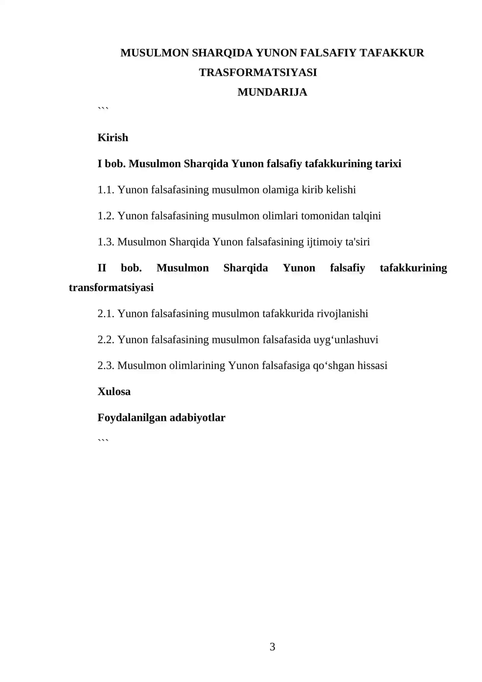 TURANOVA MAHLIYO ULUGBEKOVNANING FALSAFA FANIDAN TAYYORLAGAN KURS ISHI 3