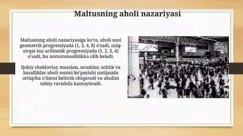 Maltusning nufus nazariyasi, qiymat nazariyasi va klassik maktab bilan ziddiyatlari 3