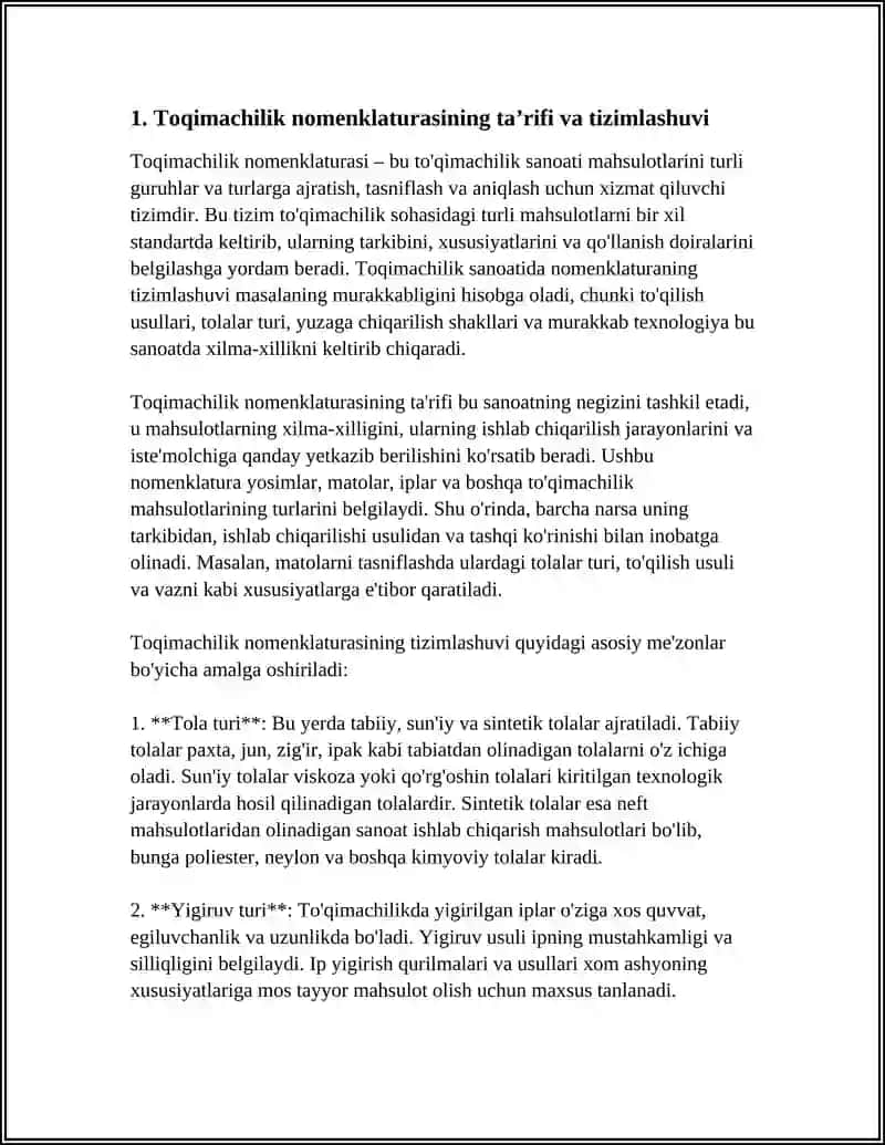 TOQIMACHILIK NOMENKLATURASINI O'RGANISH HAMDA UNING SIFAT KO'RSATKICHLARI 3