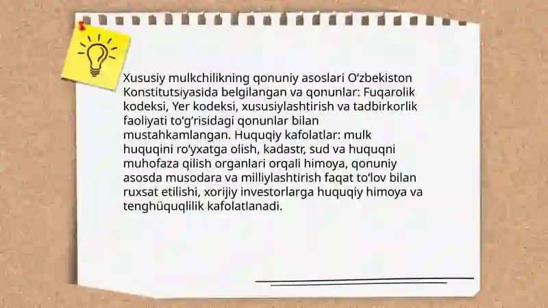 Iqtisodiy islohotlar xususiy mulkchilikning shakllanishi.Oʻzbekistonda bozor munosabatlarining rivojlanishi 3