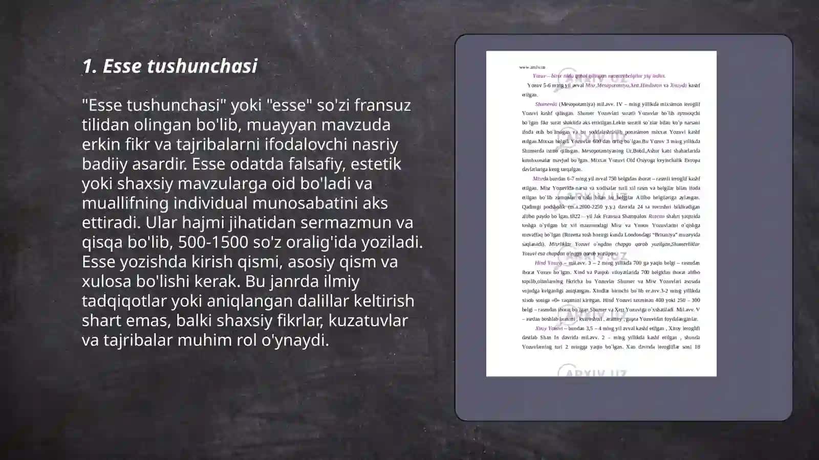 Esse haqida tushuncha va uning turllari 3