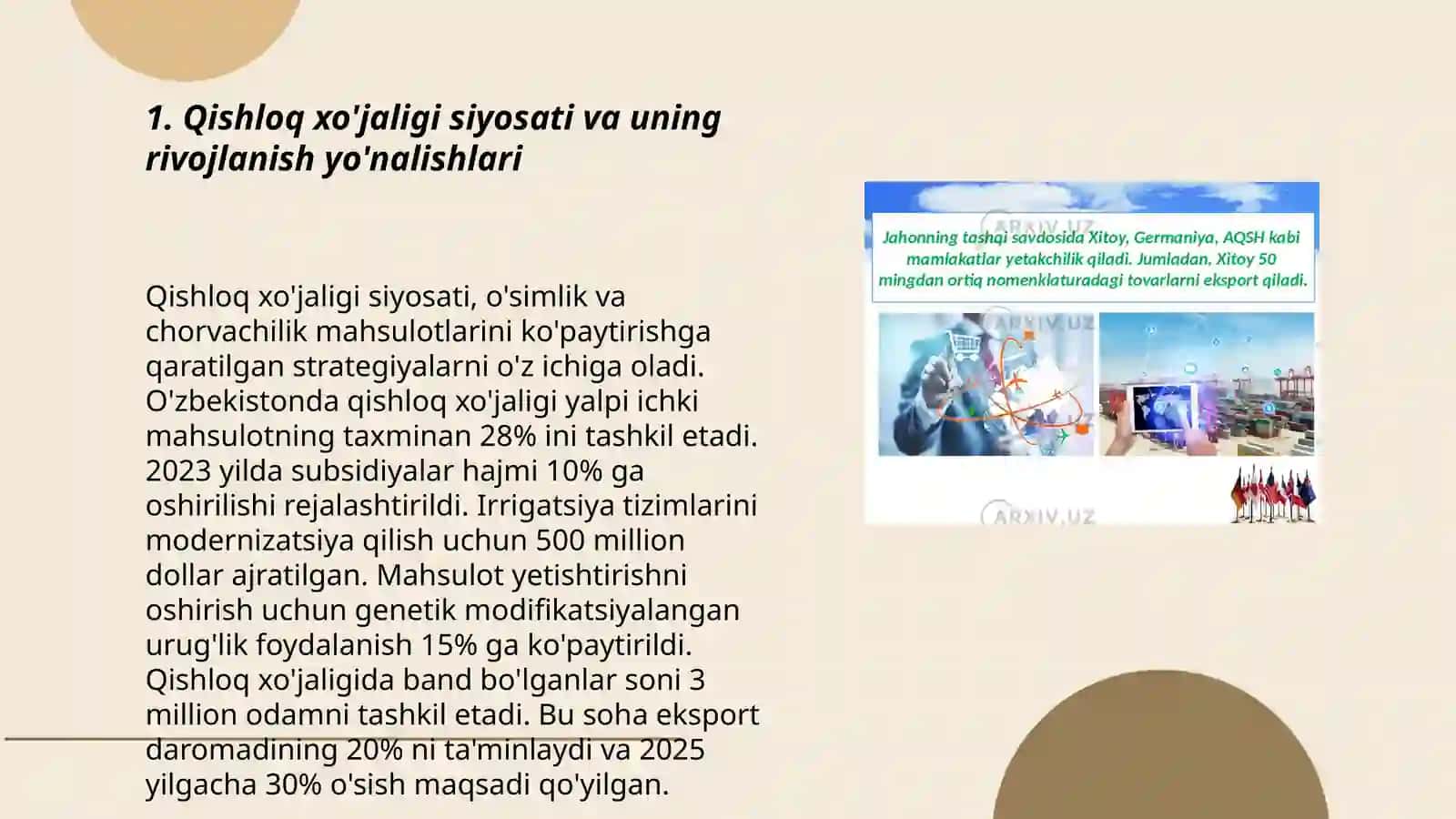 AGRAR SIYOSAT, OZIQ-OVQAT TA'MINOTI VA XAVFSIZLIGI MUAMMOLARI 3