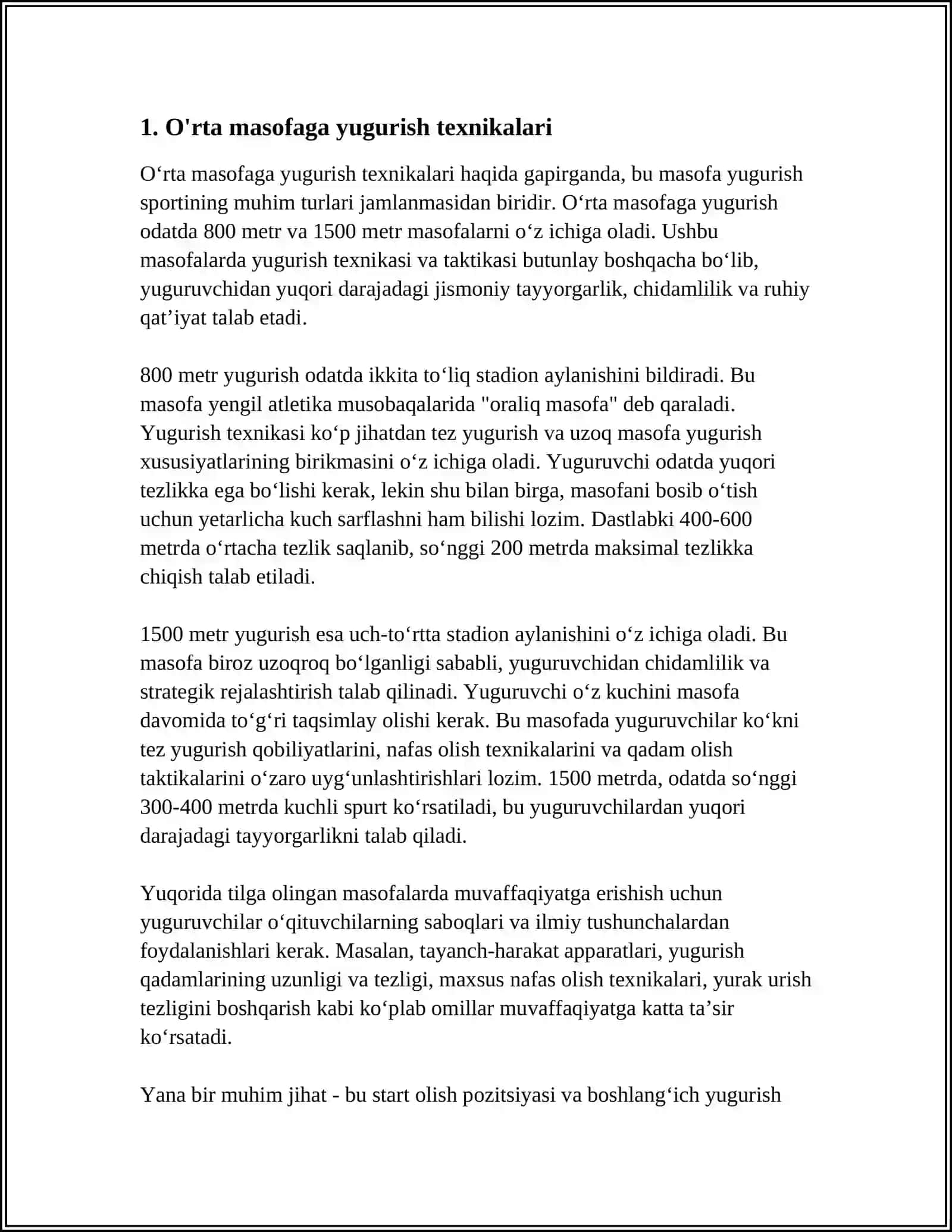 YENGIL ATLETIKA: O'RTA MASOFADA YUGURISHLAR 3