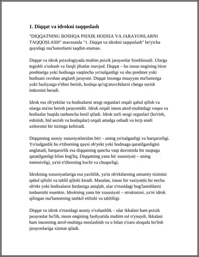 DIQQATNING BOSHQA PSIXIK HODISA VA JARAYONLARNI TAQQOSLASH 3