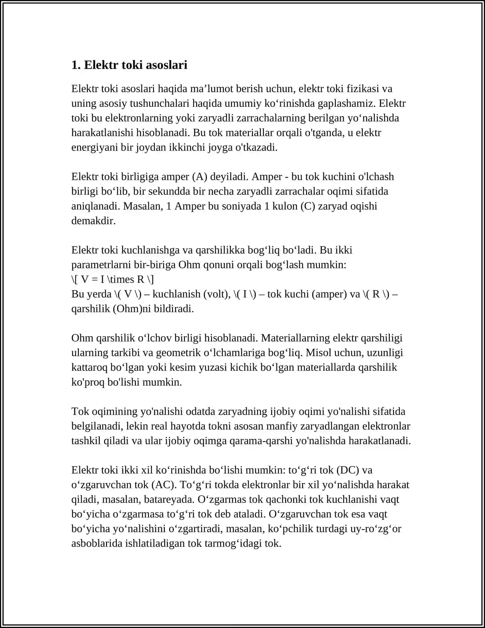 ELEKTR TOKI. DIELEKTRIKLAR. ELEKTROLITLAR. ELEKTR O'TKAZUVCHANLIK 3