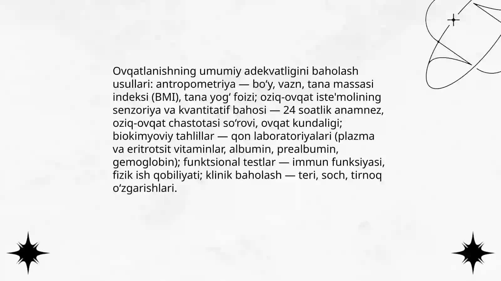 Ovqatlanishning adekvatligini baholash 3
