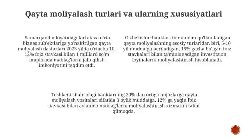 Qayta moliyalash dasturlari Samarqand viloyatidagi kichik va o'rta biznes sub'ektlariga 3