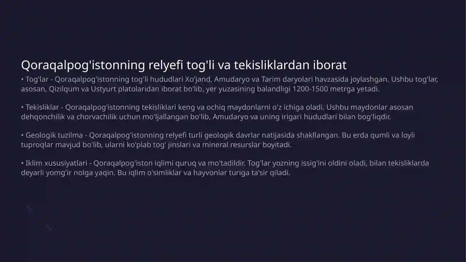 Qoraqalpog'iston relyefi va yer yuzasi tuzilishi 3