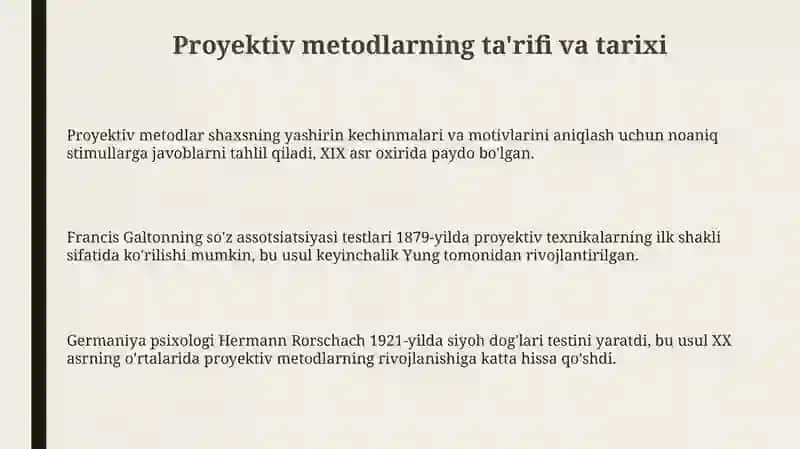 Proyektiv metodlarning ta'rifi va tarixi 3