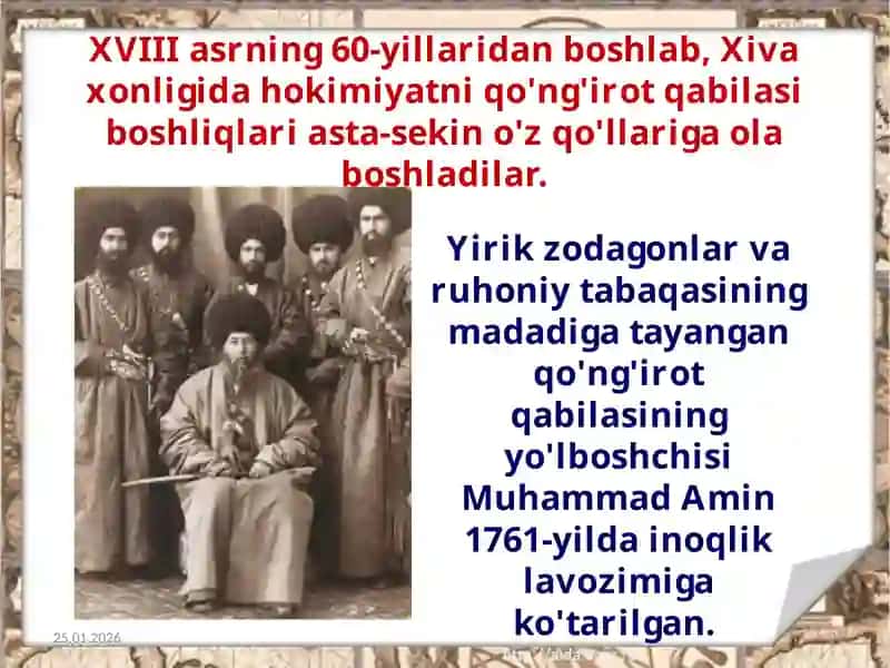 Xiva xonligida qo'ng'irotlar sulolasining hokimiyat tepasiga kelishi 3