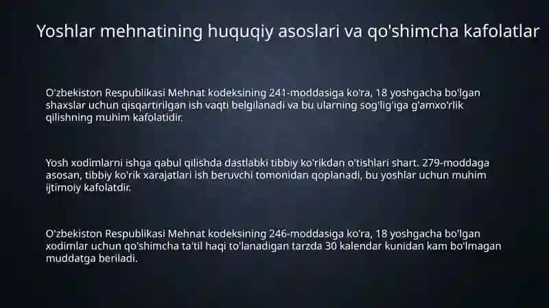 Yoshlar mehnati va ular uchun qo'shimcha kafolatlar 3