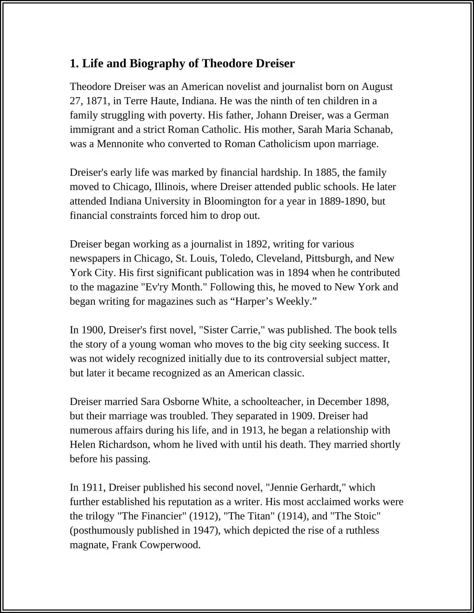 MUSTAQIL ISH Mavzu: THEODORE DREISER 3